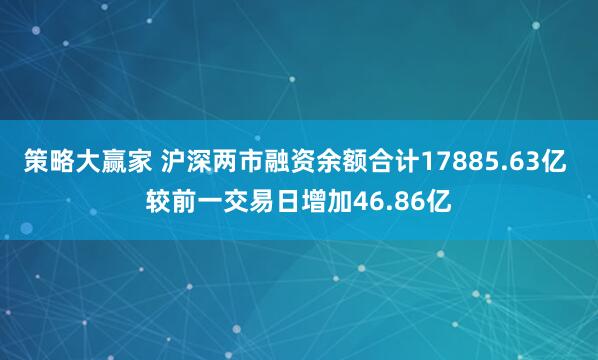 策略大赢家 沪深两市融资余额合计17885.63亿 较前一交易日增加46.86亿