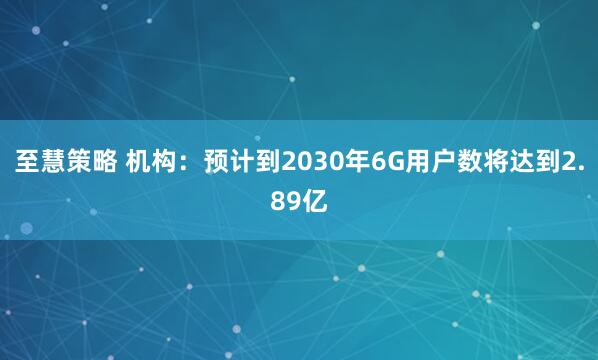 至慧策略 机构：预计到2030年6G用户数将达到2.89亿